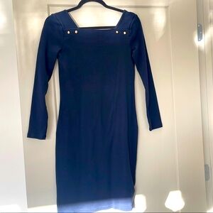 Ralph Lauren Blue Ribbed Embellished Sheath Dress